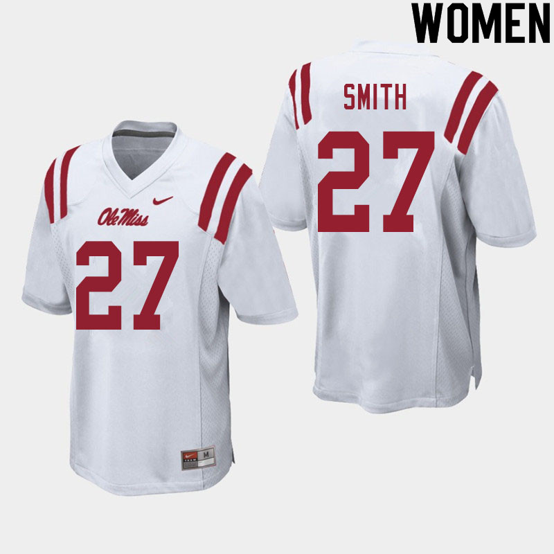 Women #27 Dallas Smith Ole Miss Rebels College Football Jerseys Sale-White